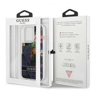 Guess GUHCP13LLFLSB iPhone 13 Pro / 13 6,1&quot; modro/modré pevné pouzdro Flower Liquid Glitter