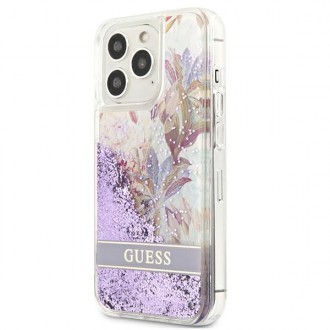 Guess GUHCP13LLFLSU iPhone 13 Pro / 13 6,1&quot; fialový/fialový pevný obal Flower Liquid Glitter