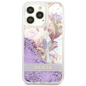 Guess GUHCP13LLFLSU iPhone 13 Pro / 13 6,1&quot; fialový/fialový pevný obal Flower Liquid Glitter