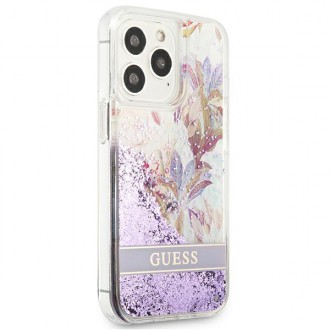 Guess GUHCP13LLFLSU iPhone 13 Pro / 13 6,1&quot; fialový/fialový pevný obal Flower Liquid Glitter