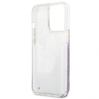 Guess GUHCP13LLFLSU iPhone 13 Pro / 13 6,1&quot; fialový/fialový pevný obal Flower Liquid Glitter