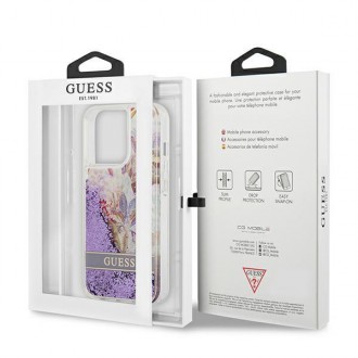 Guess GUHCP13LLFLSU iPhone 13 Pro / 13 6,1&quot; fialový/fialový pevný obal Flower Liquid Glitter
