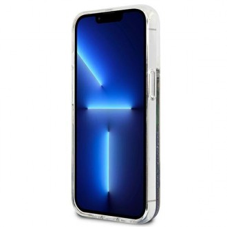 Guess GUHCP13MLFLSB iPhone 13 6,1&quot; modro/modré pevné pouzdro Flower Liquid Glitter