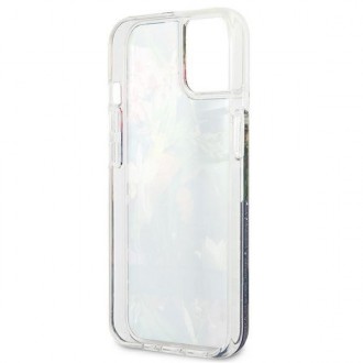Guess GUHCP13MLFLSB iPhone 13 6,1&quot; modro/modré pevné pouzdro Flower Liquid Glitter
