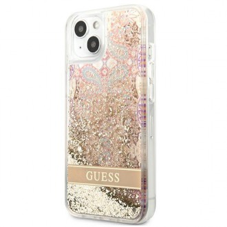Guess GUHCP13SLFLSD iPhone 13 mini 5,4&quot; zlatý/zlatý pevný obal Paisley Liquid Glitter