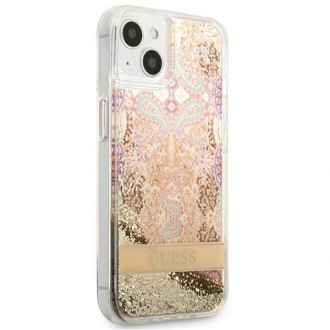 Guess GUHCP13SLFLSD iPhone 13 mini 5,4&quot; zlatý/zlatý pevný obal Paisley Liquid Glitter