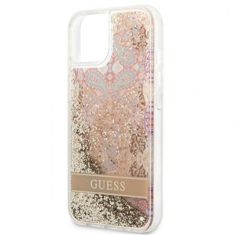 Guess GUHCP13SLFLSD iPhone 13 mini 5,4&quot; zlatý/zlatý pevný obal Paisley Liquid Glitter