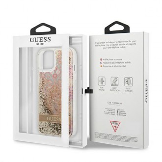 Guess GUHCP13SLFLSD iPhone 13 mini 5,4&quot; zlatý/zlatý pevný obal Paisley Liquid Glitter