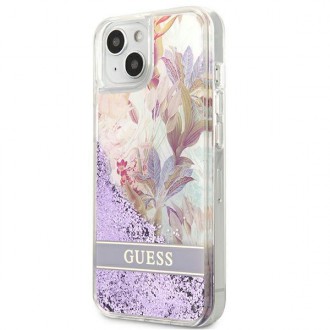 Guess GUHCP13SLFLSU iPhone 13 mini 5,4&quot; fialový/fialový pevný obal Flower Liquid Glitter