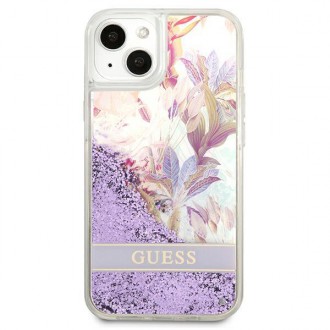 Guess GUHCP13SLFLSU iPhone 13 mini 5,4&quot; fialový/fialový pevný obal Flower Liquid Glitter