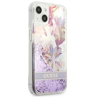 Guess GUHCP13SLFLSU iPhone 13 mini 5,4&quot; fialový/fialový pevný obal Flower Liquid Glitter