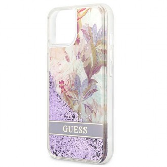 Guess GUHCP13SLFLSU iPhone 13 mini 5,4&quot; fialový/fialový pevný obal Flower Liquid Glitter