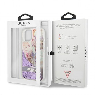 Guess GUHCP13SLFLSU iPhone 13 mini 5,4&quot; fialový/fialový pevný obal Flower Liquid Glitter