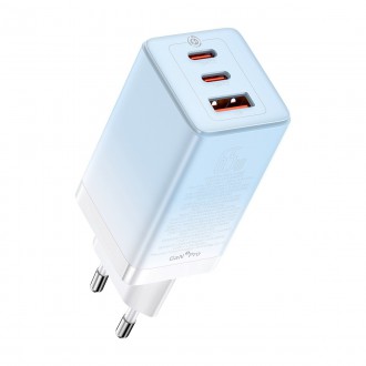 Baseus rychlonabíječka GaN 2 x USB Typ C / USB 65W QC PD modrá (CCGP050103) + rychlonabíjecí kabel USB Typ C 100W 1m modrý