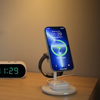 Choetech Induction Charger (MagSafe Compatible) Stand for iPhone, Apple Watch, AirPods white (T585-F)