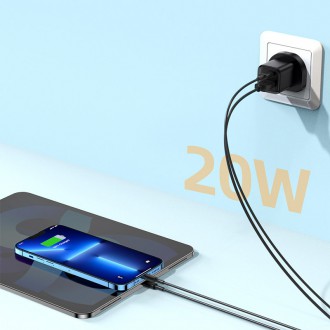 [RETURNED ITEM] Joyroom Fast UK Wall Charger USB Type C + USB 20W PD QC3.0 Black (L-QP207)