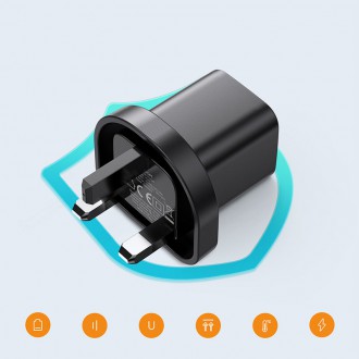 [RETURNED ITEM] Joyroom Fast UK Wall Charger USB Type C + USB 20W PD QC3.0 Black (L-QP207)