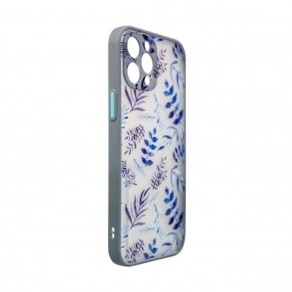 Design Case for iPhone 13 Pro Max, floral cover, dark blue