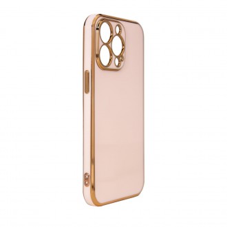 Lighting Color Case for iPhone 12 Pro pink gel cover with gold frame