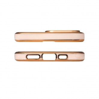 Lighting Color Case for iPhone 12 Pro pink gel cover with gold frame