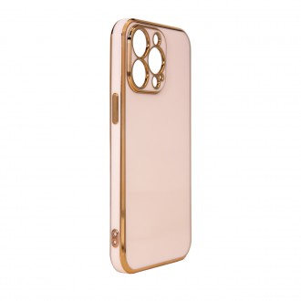 Lighting Color Case for iPhone 13 Pro Max pink gel cover with gold frame