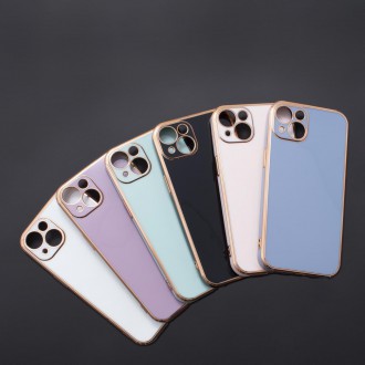 Lighting Color Case for iPhone 12 Pro Max blue gel cover with gold frame