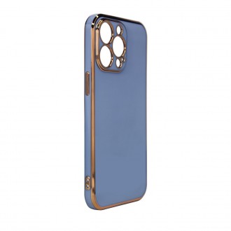 Lighting Color Case for iPhone 13 Pro blue gel cover with gold frame