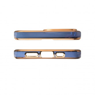 Lighting Color Case for iPhone 13 Pro blue gel cover with gold frame