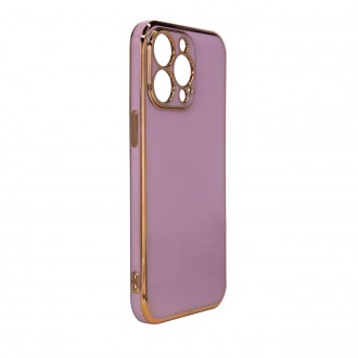 Lighting Color Case for iPhone 12 Pro Max purple gel cover with gold frame