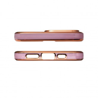 Lighting Color Case for iPhone 12 Pro Max purple gel cover with gold frame