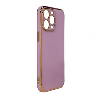 Lighting Color Case for iPhone 13 Pro Max purple gel cover with gold frame