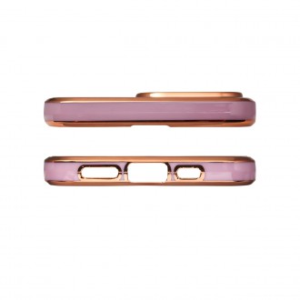 Lighting Color Case for iPhone 13 Pro Max purple gel cover with gold frame