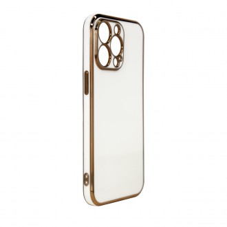 Lighting Color Case for iPhone 13 Pro Max white gel cover with gold frame