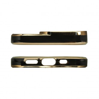 Fashion Case Case for iPhone 13 Pro Max Gold Frame Gel Cover Black