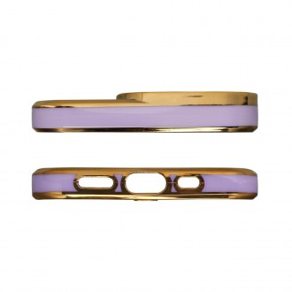 Fashion Case for iPhone 13 Pro Gold Frame Gel Cover Purple