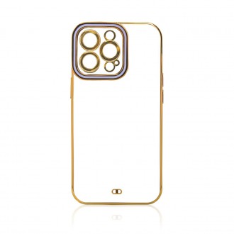 Fashion Case for iPhone 13 Pro Gold Frame Gel Cover Purple