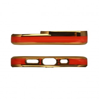 Fashion Case for iPhone 12 Pro Max Gold Frame Gel Cover Red