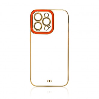 Fashion Case for iPhone 13 Pro Max Gold Frame Gel Cover Red