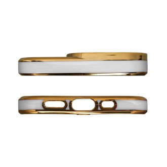 Fashion Case for iPhone 13 Pro Max Gold Frame Gel Cover White