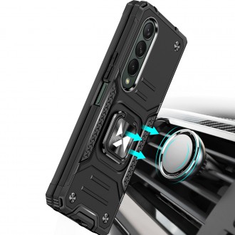 Pouzdro Wozinsky Ring Armor pro Samsung Galaxy Z Fold 4 pancéřový kryt magnetický držák kroužek černý