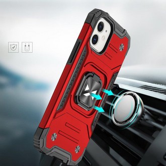 Pouzdro Wozinsky Ring Armor pro iPhone 14 Plus pancéřový kryt magnetický držák kroužek červený