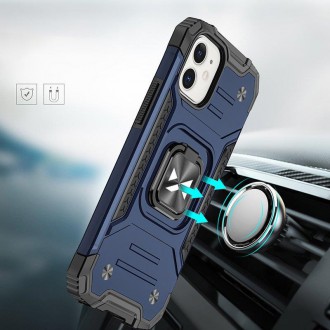 Pouzdro Wozinsky Ring Armor pro iPhone 14 Plus pancéřový kryt magnetický držák kroužkový modrý