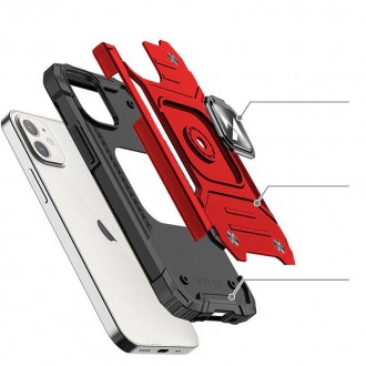 Pouzdro Wozinsky Ring Armor pro iPhone 14 pancéřový kryt magnetický držák kroužek červený