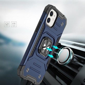 Pouzdro Wozinsky Ring Armor pro iPhone 14 pancéřový kryt magnetický držák kroužek modrý