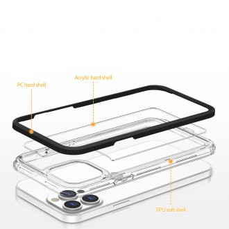 Čiré pouzdro 3v1 pro iPhone 14 silikonový kryt s rámečkem černý