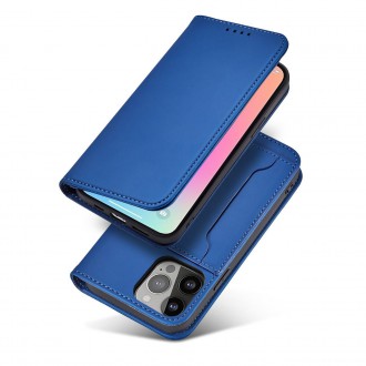 Magnet Card Case pouzdro na iPhone 14 flip cover stojánek na peněženku modrý