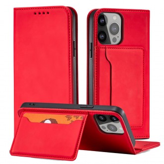 Magnet Card Case pouzdro na iPhone 14 flip cover peněženka stojánek červený