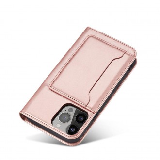 Magnet Card Case pouzdro na iPhone 14 flip cover stojánek na peněženku růžové