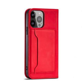 Magnet Card Case pouzdro na iPhone 14 Pro flip cover stojánek na peněženku červený