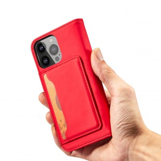 Magnet Card Case pouzdro na iPhone 14 Pro flip cover stojánek na peněženku červený